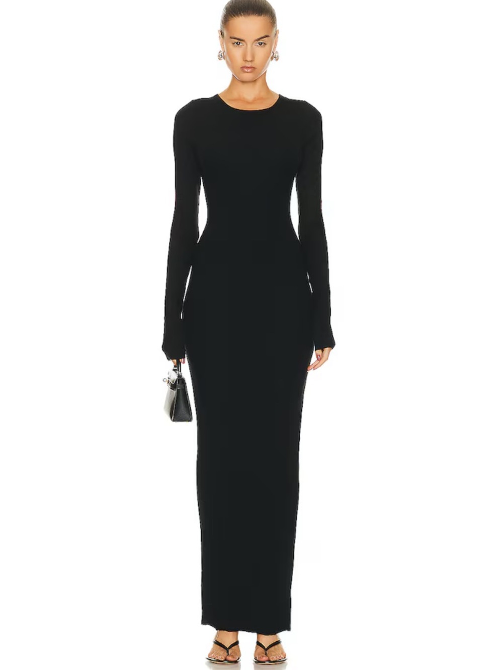 Eterne Long Sleeve Crewneck Maxi Dress in Black